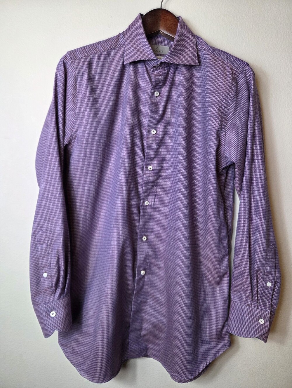 Canali 1934 Button Shirt 41-16 Impeccabile Blue Red Check 100% Cotton Spread